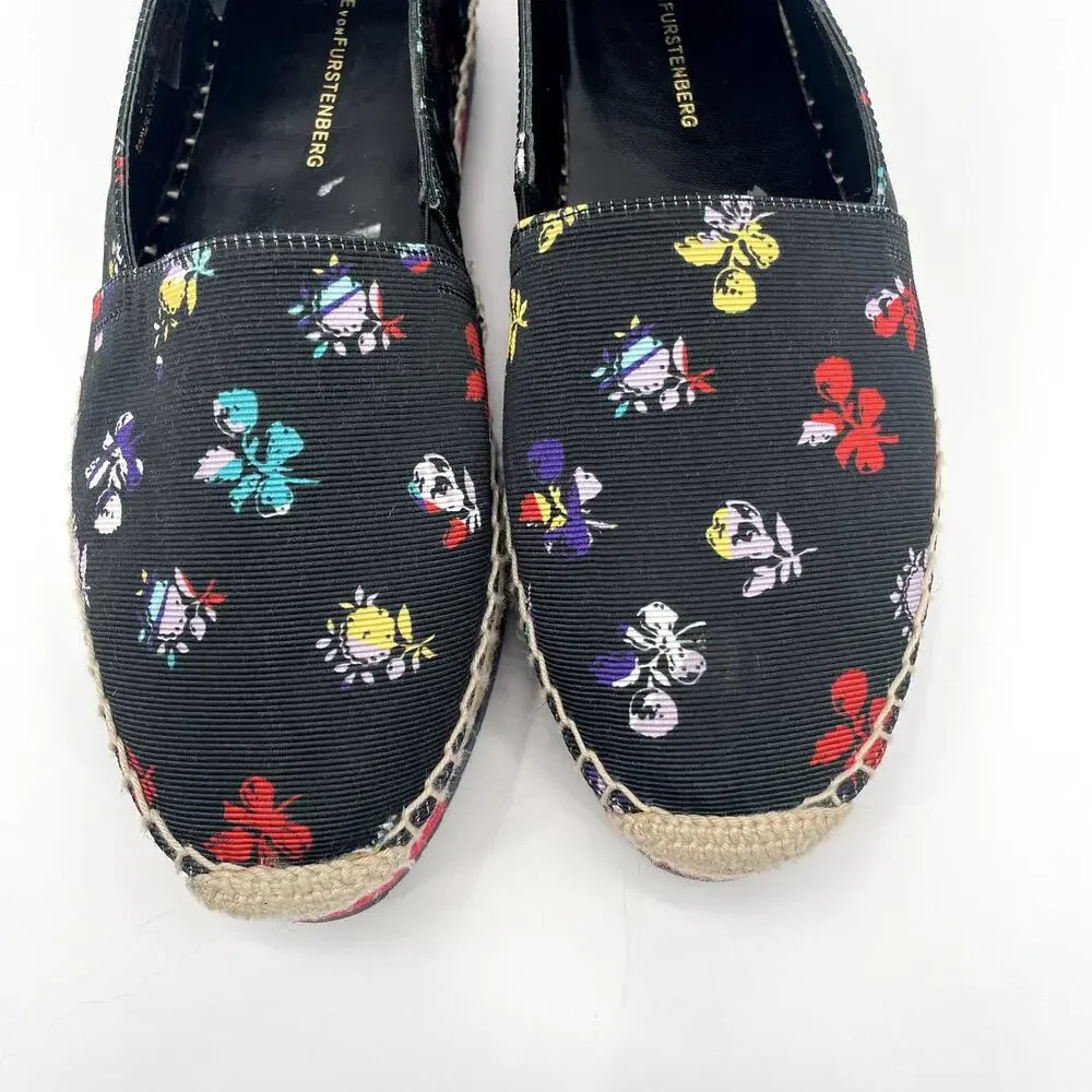 Diane Von Furstenberg Navy Floral Tulum Espadrille Flats // 7
